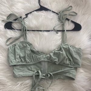 light green tie front crop top